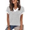 image:imageWIHOLL Womens Short Sleeve Sweater V Neck Cute Summer Fall Striped Pullover1black White