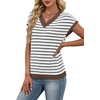 image:imageWIHOLL Womens Short Sleeve Sweater V Neck Cute Summer Fall Striped Pullover1white Black Coffee