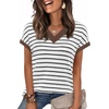 image:imageWIHOLL Womens Short Sleeve Sweater V Neck Cute Summer Fall Striped Pullover1white Black Coffee