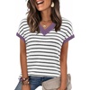 image:imageWIHOLL Womens Short Sleeve Sweater V Neck Cute Summer Fall Striped Pullover1white Black Purple