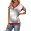 image:imageWIHOLL Womens Short Sleeve Sweater V Neck Cute Summer Fall Striped Pullover1white Black Red