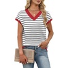 image:imageWIHOLL Womens Short Sleeve Sweater V Neck Cute Summer Fall Striped Pullover1white Black Red