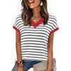 image:imageWIHOLL Womens Short Sleeve Sweater V Neck Cute Summer Fall Striped Pullover1white Black Red