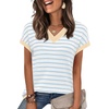 image:imageWIHOLL Womens Short Sleeve Sweater V Neck Cute Summer Fall Striped Pullover1white Blue Beige