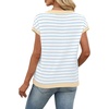 image:imageWIHOLL Womens Short Sleeve Sweater V Neck Cute Summer Fall Striped Pullover1white Blue Beige
