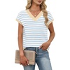 image:imageWIHOLL Womens Short Sleeve Sweater V Neck Cute Summer Fall Striped Pullover1white Blue Beige