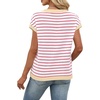 image:imageWIHOLL Womens Short Sleeve Sweater V Neck Cute Summer Fall Striped Pullover1white Pink Beige