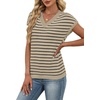 image:imageWIHOLL Womens Short Sleeve Sweater V Neck Cute Summer Fall Striped PulloverBeige Black