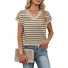 image:imageWIHOLL Womens Short Sleeve Sweater V Neck Cute Summer Fall Striped PulloverBeige Black