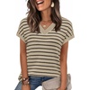 image:imageWIHOLL Womens Short Sleeve Sweater V Neck Cute Summer Fall Striped PulloverBeige Black