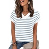 image:imageWIHOLL Womens Short Sleeve Sweater V Neck Cute Summer Fall Striped PulloverBlue White