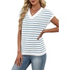 image:imageWIHOLL Womens Short Sleeve Sweater V Neck Cute Summer Fall Striped PulloverBlue White