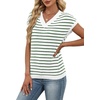 image:imageWIHOLL Womens Short Sleeve Sweater V Neck Cute Summer Fall Striped PulloverGreen White