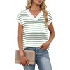 image:imageWIHOLL Womens Short Sleeve Sweater V Neck Cute Summer Fall Striped PulloverGreen White