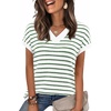 image:imageWIHOLL Womens Short Sleeve Sweater V Neck Cute Summer Fall Striped PulloverGreen White