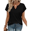 image:imageWIHOLL Womens Summer Tops 2026 Cap Short Sleeve Shirts V Neck Tshirts Spring Blouses Beach Vacation ClothesSolid Black