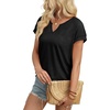 image:imageWIHOLL Womens Summer Tops 2026 Cap Short Sleeve Shirts V Neck Tshirts Spring Blouses Beach Vacation ClothesSolid Black