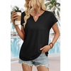 image:imageWIHOLL Womens Summer Tops 2026 Cap Short Sleeve Shirts V Neck Tshirts Spring Blouses Beach Vacation ClothesSolid Black