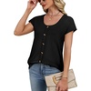 image:imageWIHOLL Womens Summer Tops Cap Short Sleeve Shirts Button Down Blouses U Neck T Shirts Fashion ClothingAll Black