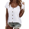 image:imageWIHOLL Womens Summer Tops Cap Short Sleeve Shirts Button Down Blouses U Neck T Shirts Fashion ClothingAll White