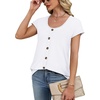 image:imageWIHOLL Womens Summer Tops Cap Short Sleeve Shirts Button Down Blouses U Neck T Shirts Fashion ClothingAll White