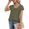 image:imageWIHOLL Womens Summer Tops Cap Short Sleeve Shirts Button Down Blouses U Neck T Shirts Fashion ClothingArmy Green