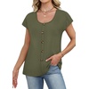 image:imageWIHOLL Womens Summer Tops Cap Short Sleeve Shirts Button Down Blouses U Neck T Shirts Fashion ClothingArmy Green