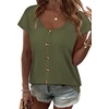image:imageWIHOLL Womens Summer Tops Cap Short Sleeve Shirts Button Down Blouses U Neck T Shirts Fashion ClothingArmy Green