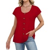 image:imageWIHOLL Womens Summer Tops Cap Short Sleeve Shirts Button Down Blouses U Neck T Shirts Fashion ClothingClassi Red
