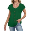 image:imageWIHOLL Womens Summer Tops Cap Short Sleeve Shirts Button Down Blouses U Neck T Shirts Fashion ClothingGreen