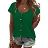 image:imageWIHOLL Womens Summer Tops Cap Short Sleeve Shirts Button Down Blouses U Neck T Shirts Fashion ClothingGreen