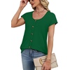 image:imageWIHOLL Womens Summer Tops Cap Short Sleeve Shirts Button Down Blouses U Neck T Shirts Fashion ClothingGreen