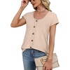 image:imageWIHOLL Womens Summer Tops Cap Short Sleeve Shirts Button Down Blouses U Neck T Shirts Fashion ClothingKhaki