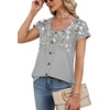 image:imageWIHOLL Womens Summer Tops Cap Short Sleeve Shirts Button Down Blouses U Neck T Shirts Fashion ClothingLeaf Print