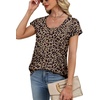 image:imageWIHOLL Womens Summer Tops Cap Short Sleeve Shirts Button Down Blouses U Neck T Shirts Fashion ClothingLeopard