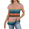 image:imageWIHOLL Womens Summer Tops Cap Short Sleeve Shirts Button Down Blouses U Neck T Shirts Fashion ClothingMultistriped
