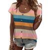 image:imageWIHOLL Womens Summer Tops Cap Short Sleeve Shirts Button Down Blouses U Neck T Shirts Fashion ClothingMultistriped