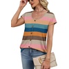 image:imageWIHOLL Womens Summer Tops Cap Short Sleeve Shirts Button Down Blouses U Neck T Shirts Fashion ClothingMultistriped