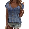 image:imageWIHOLL Womens Summer Tops Cap Short Sleeve Shirts Button Down Blouses U Neck T Shirts Fashion ClothingNavy Boho