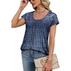 image:imageWIHOLL Womens Summer Tops Cap Short Sleeve Shirts Button Down Blouses U Neck T Shirts Fashion ClothingNavy Boho