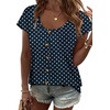 image:imageWIHOLL Womens Summer Tops Cap Short Sleeve Shirts Button Down Blouses U Neck T Shirts Fashion ClothingNavy Polka Dot