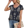 image:imageWIHOLL Womens Summer Tops Cap Short Sleeve Shirts Button Down Blouses U Neck T Shirts Fashion ClothingNavy Printed