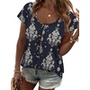 image:imageWIHOLL Womens Summer Tops Cap Short Sleeve Shirts Button Down Blouses U Neck T Shirts Fashion ClothingNavy Printed