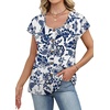 image:imageWIHOLL Womens Summer Tops Cap Short Sleeve Shirts Button Down Blouses U Neck T Shirts Fashion ClothingUnique Floral Blue