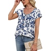 image:imageWIHOLL Womens Summer Tops Cap Short Sleeve Shirts Button Down Blouses U Neck T Shirts Fashion ClothingUnique Floral Blue