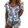 image:imageWIHOLL Womens Summer Tops Cap Short Sleeve Shirts Button Down Blouses U Neck T Shirts Fashion ClothingUnique Floral Blue