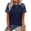 image:imageWIHOLL Womens Summer Tops Color Block Short Sleeve Raglan Shirts Spring Fashion Clothes Vacation OutfitsGraphic Navy