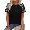 image:imageWIHOLL Womens Summer Tops Color Block Short Sleeve Raglan Shirts Spring Fashion Clothes Vacation OutfitsLeopard Black