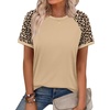 image:imageWIHOLL Womens Summer Tops Color Block Short Sleeve Raglan Shirts Spring Fashion Clothes Vacation OutfitsLeopard Khaki