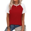 image:imageWIHOLL Womens Summer Tops Color Block Short Sleeve Raglan Shirts Spring Fashion Clothes Vacation OutfitsWhite Red